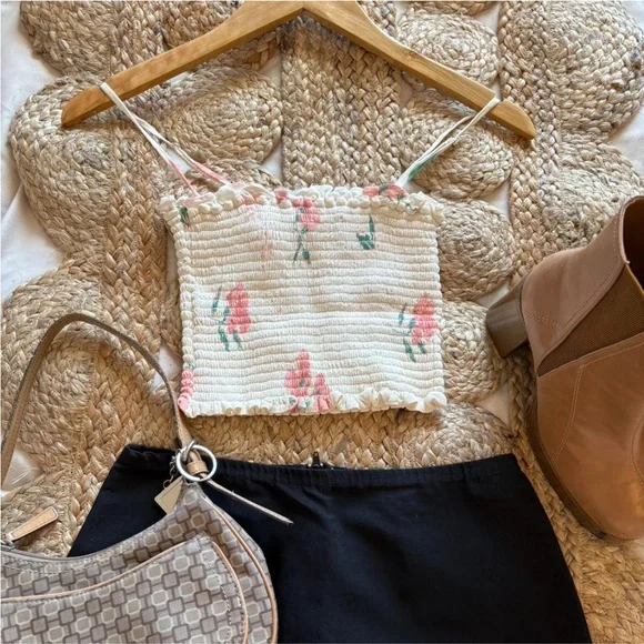 Reformation White Floral Smocked Crop Top - Picture 6 of 6